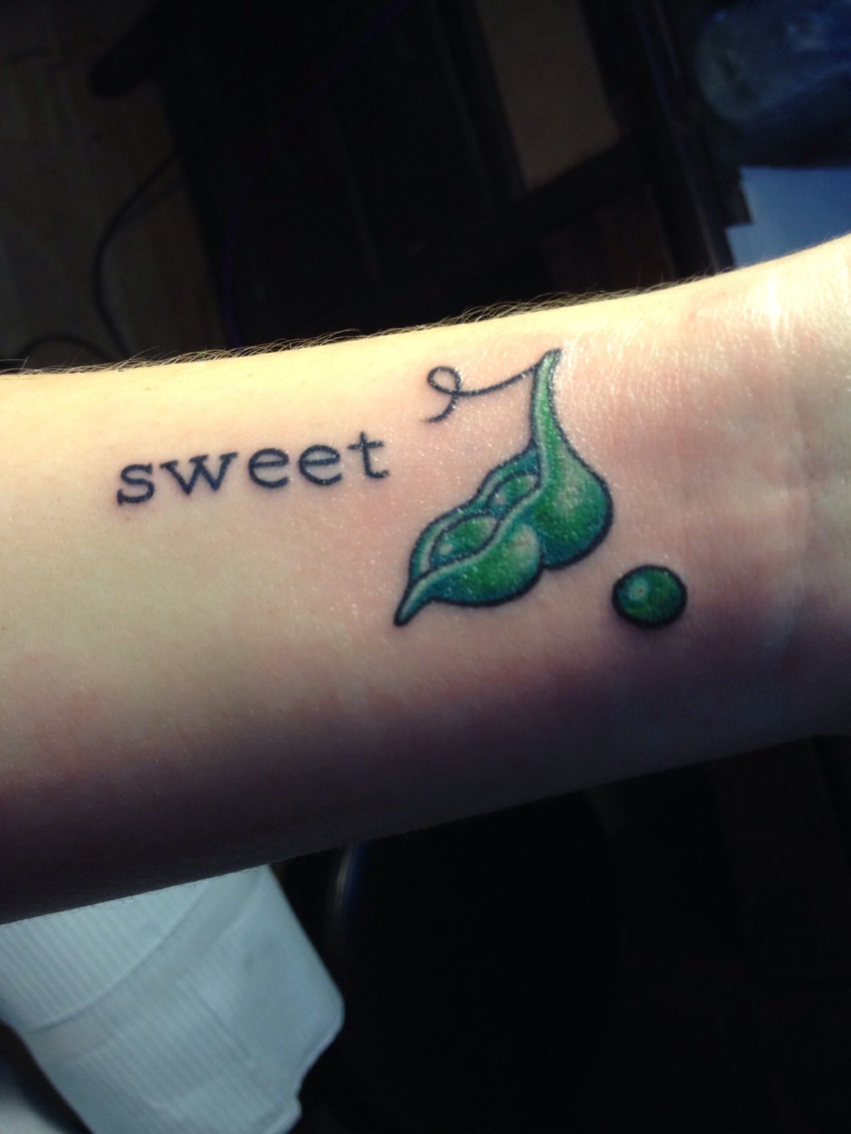 Peas Pod Tattoo on wrist for women.