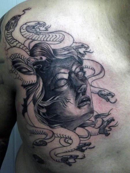 Black Medusa Tattoo for men on chest