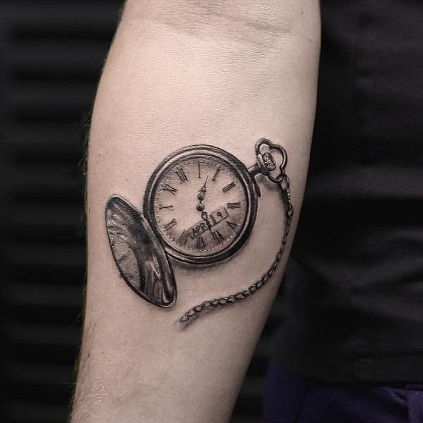 Pocket Watch Tattoo on forearm for men