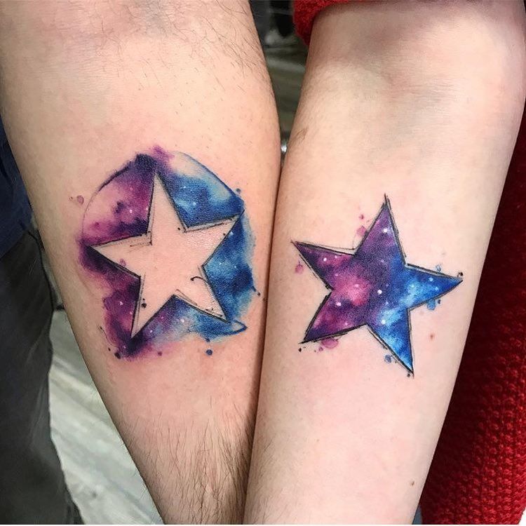 Purple and Blue color Star Tattoo for couple