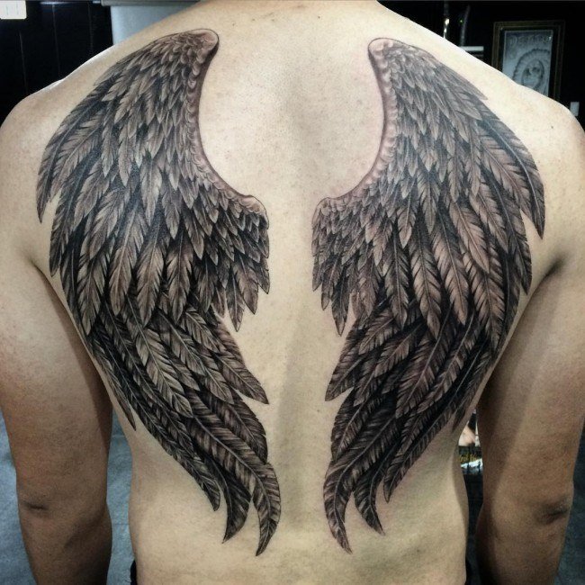 Wings Feather Tattoo for men on back