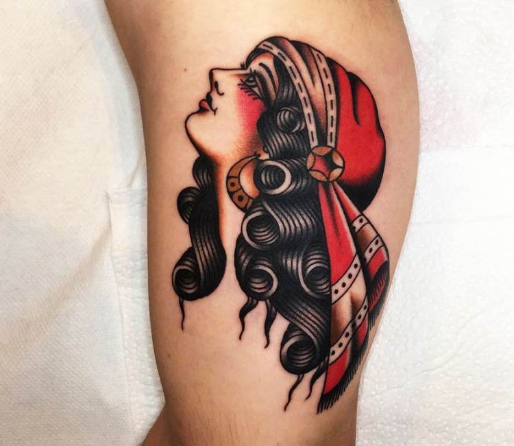 Realistic Gypsy Tattoo on leg