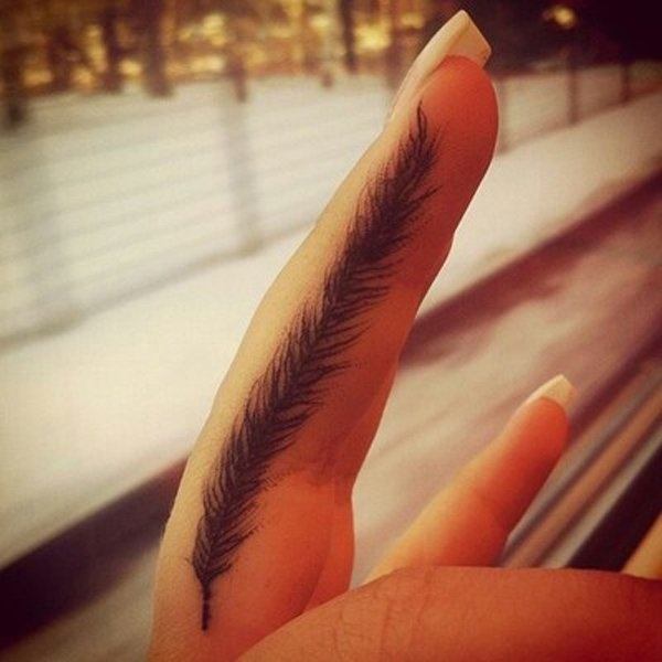 Tiny Feather Tattoo for women on finger