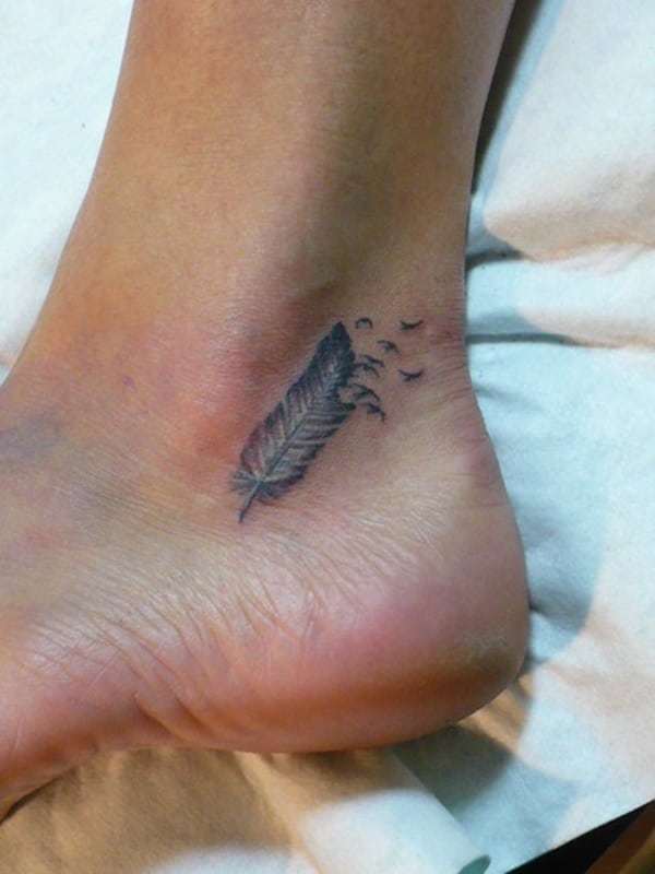 Small Feather Tattoo on foot for women