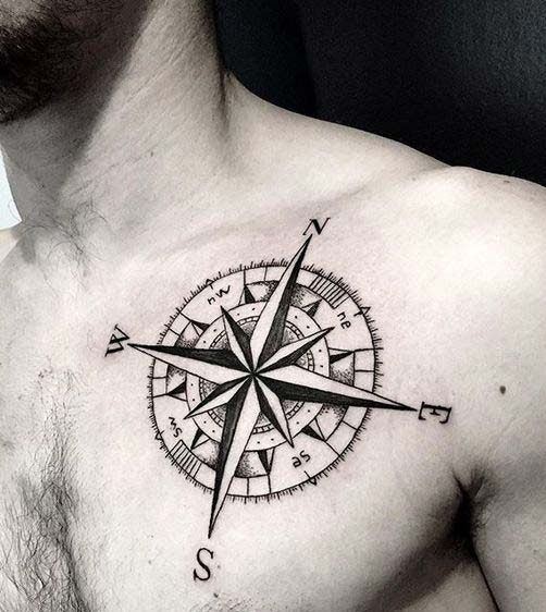 North Star Tattoo on chest for men