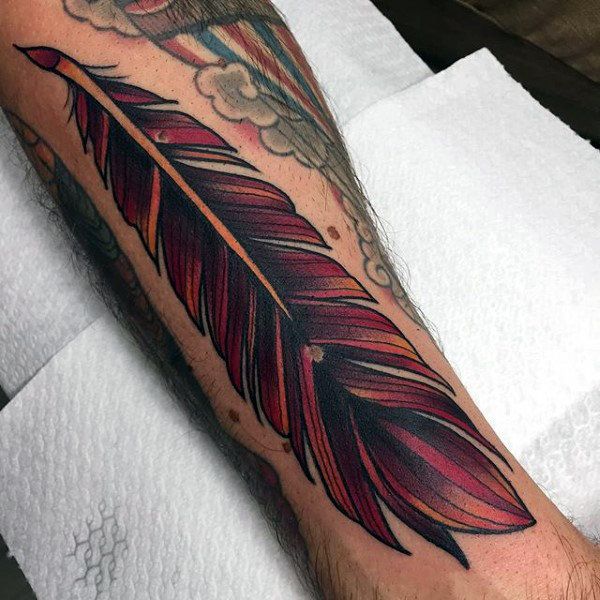 Beautiful red color Feather Tattoo