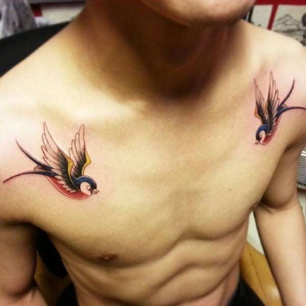 Cute Swallow Tattoo for men on chest