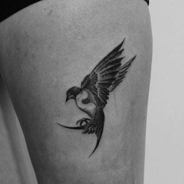Black Swallow Tattoo for women on thigh