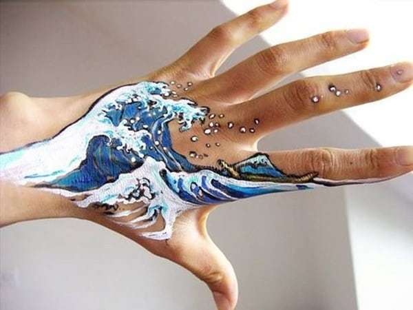 Amazing art work on Wave Tattoo for women in hand