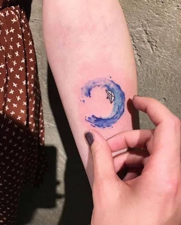 Wave Tattoo with paper boat for women