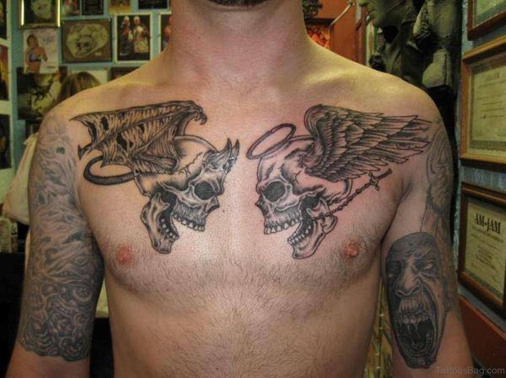 Skull with Wings Tattoo for men on chest