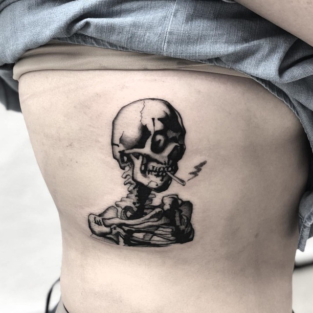 Cigarette Tattoo with Skull on Body