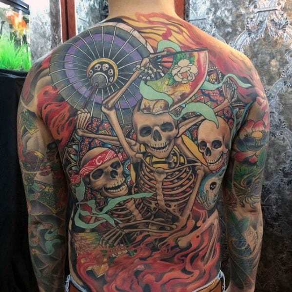 Colorful Skeleton Tattoo on body