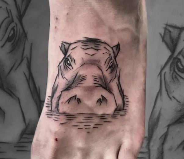 Bold Hippo Tattoo on foot for men