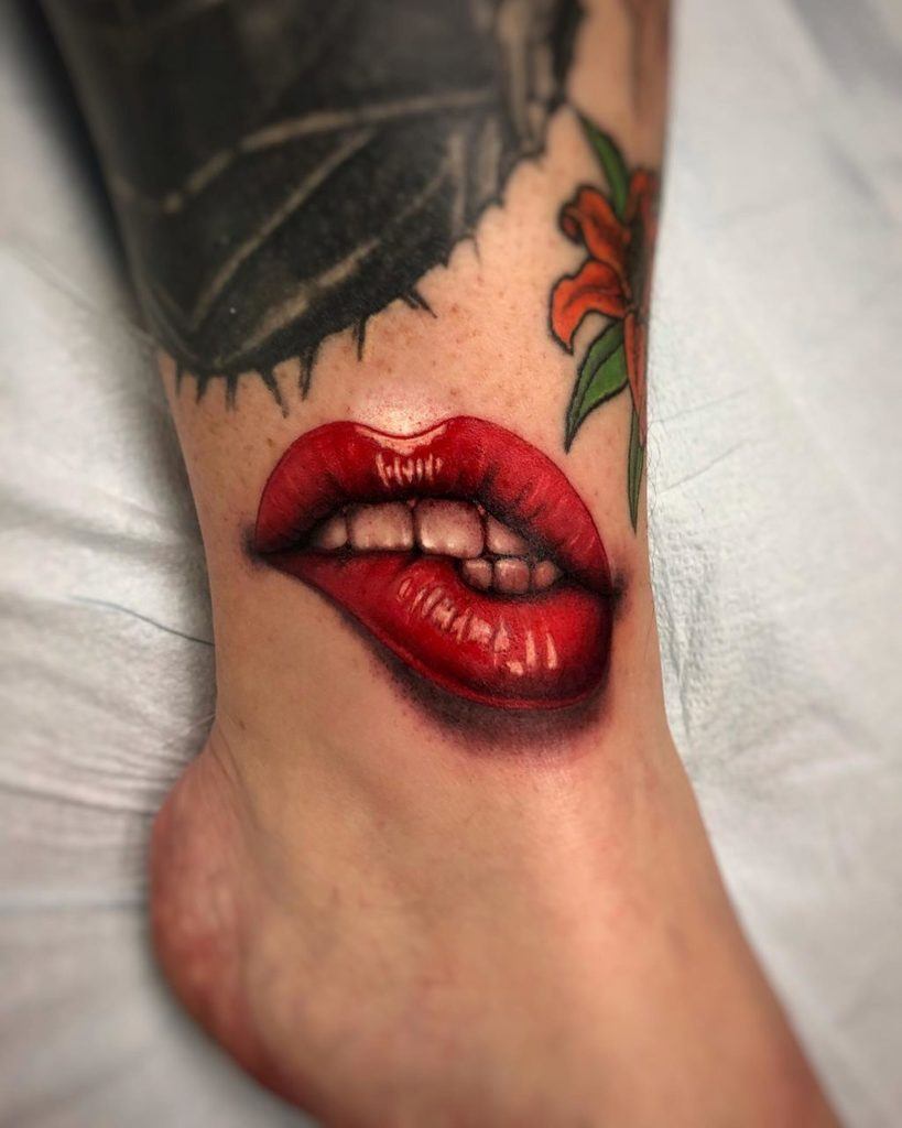 Rocky Horror Lip Tattoo on ankle