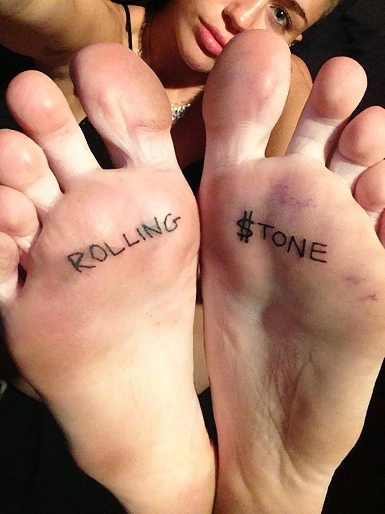 Rolling Stone Tattoo on foot for women