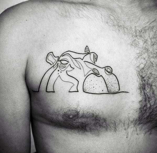 Simple Hippo Tattoo on Chest 