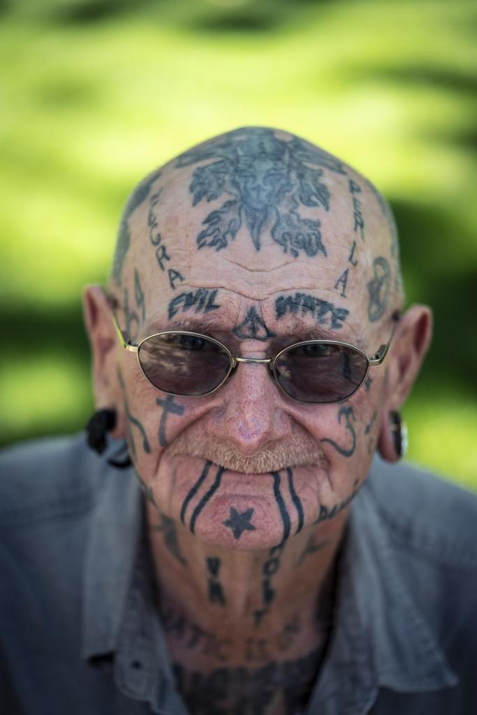 Old Man with Forehead Tattoo