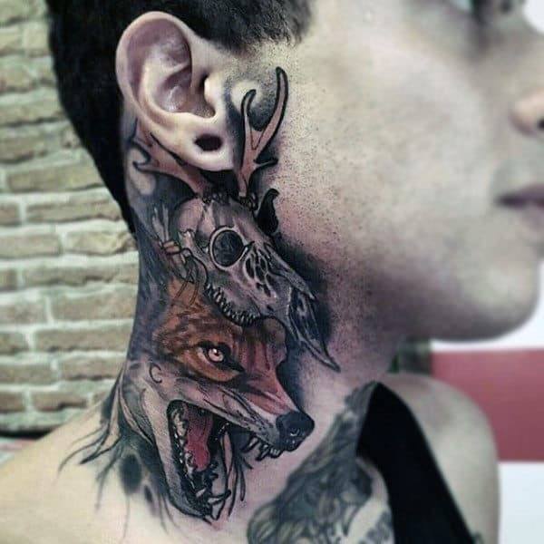 Fox Tattoo on neck for men