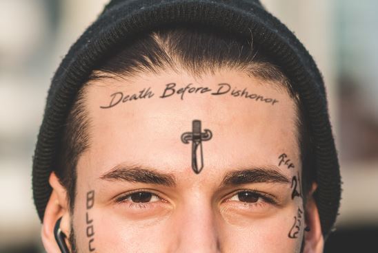 Cross Tattoo on Forehead for men