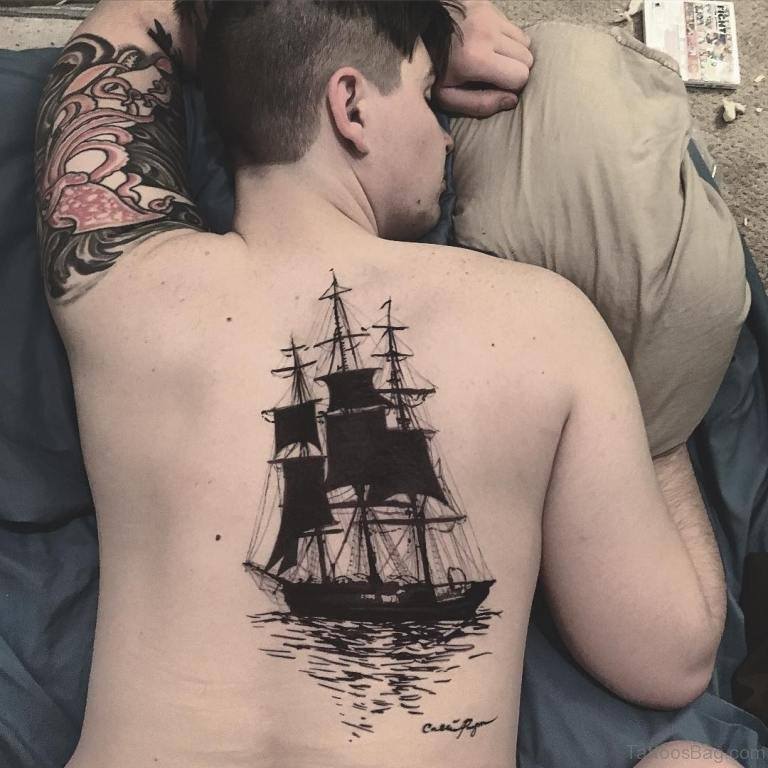 Ship Tattoo on back for men