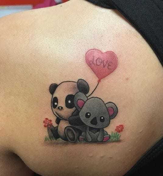 Cute Panda tattoo on shoulder for back women