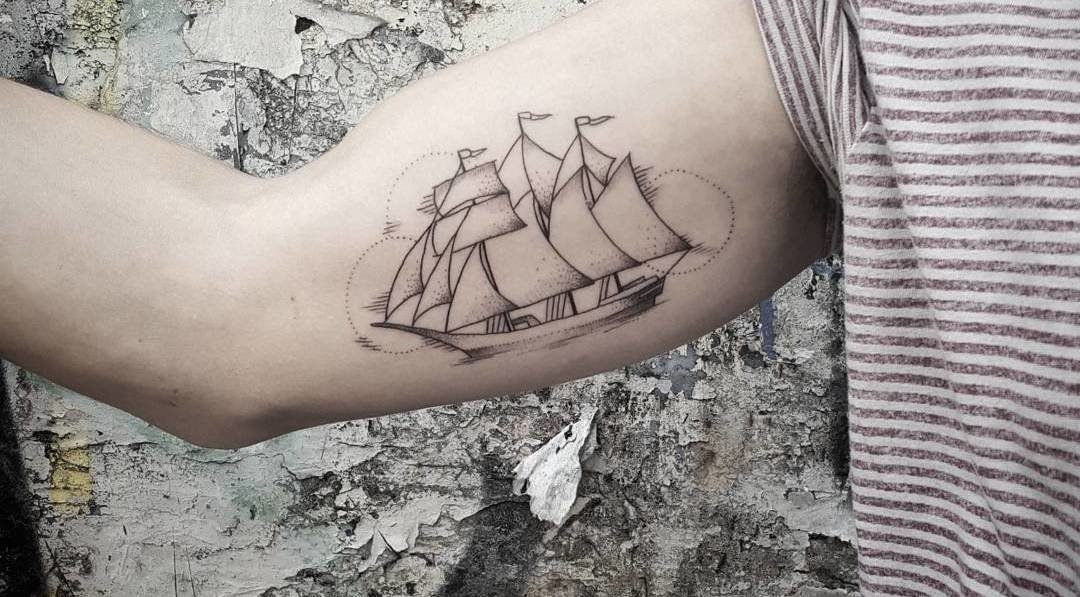 Sailboat Arm Tattoo  Sailboat tattoo Boat tattoo Line art tattoos