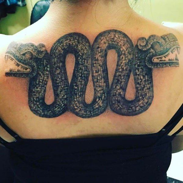 Aztec Snake Tattoo at back for women