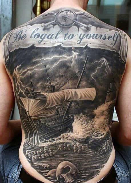 Ship Tattoo on full body back 