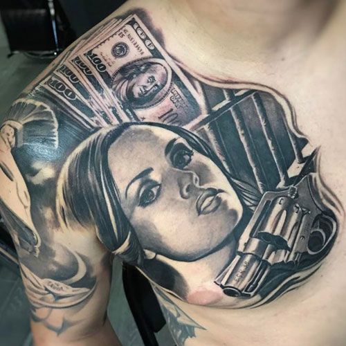 Dollar tattoo on chest