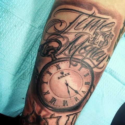 Time is money tattoo on hand for men