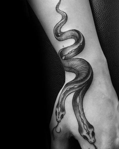 Two head snake tattoo on hand