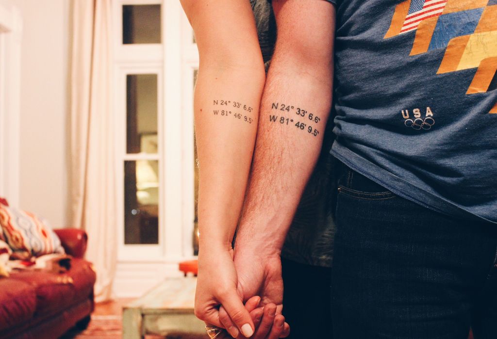 Couple Coordinate Tattoo on forearm 
