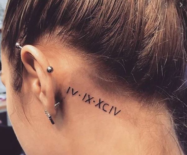 Roman Number Tattoo behind ears for women
