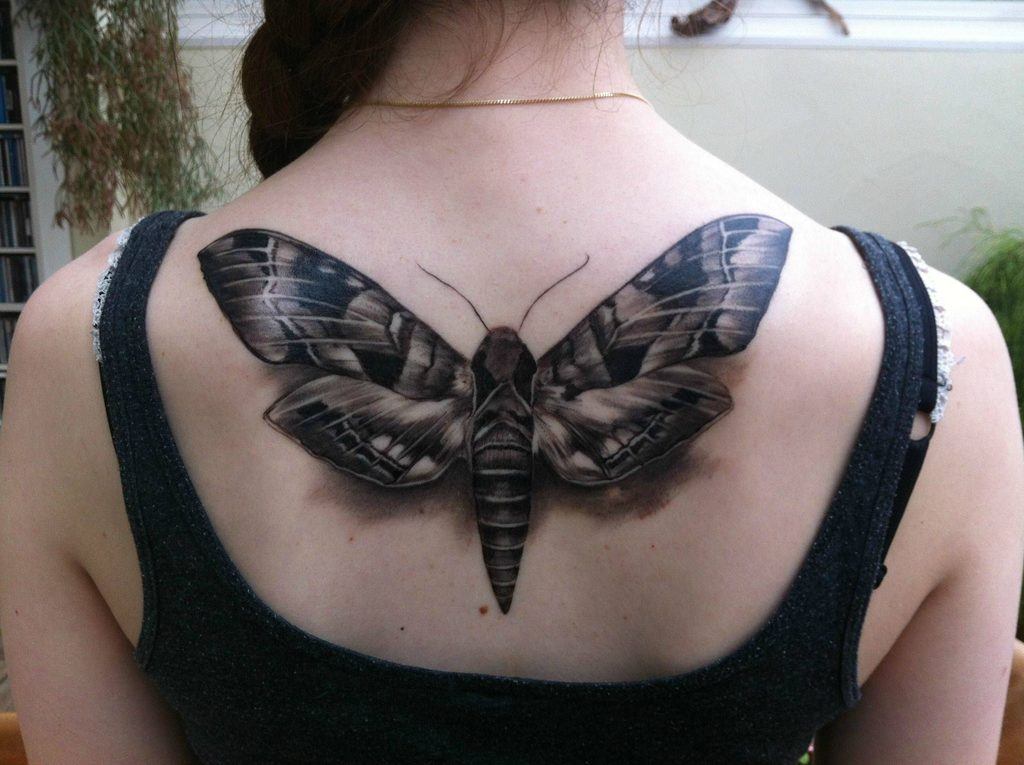 3D Moth Tattoo at back for women