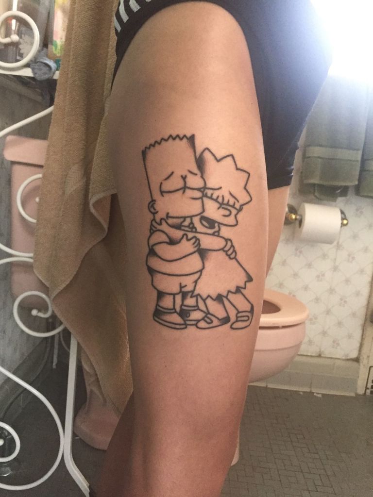Bart and Lisa Simpsons Tattoo on thigh for women