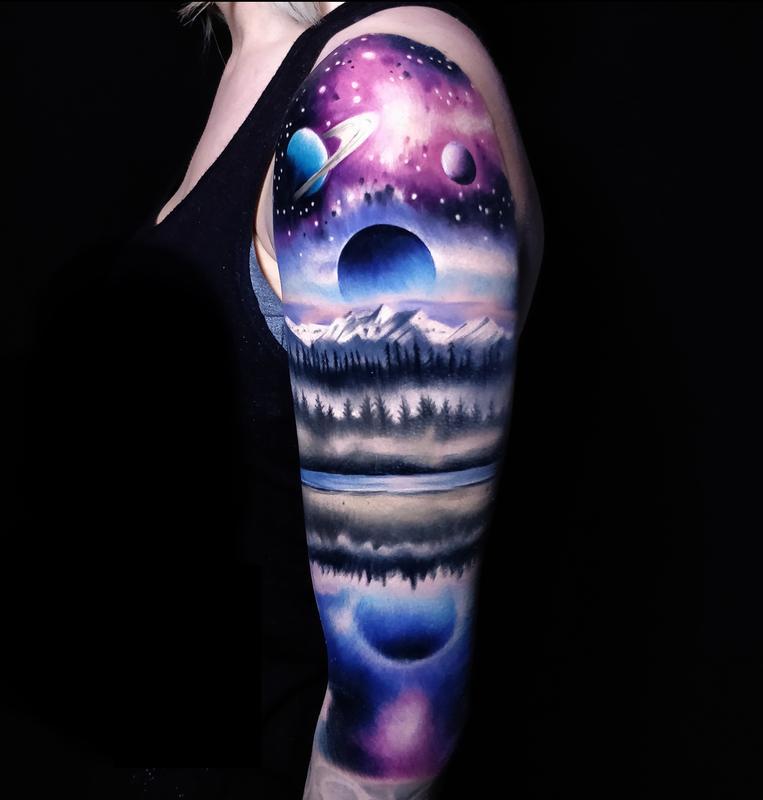 Space Theme Sleeve Tattoo
