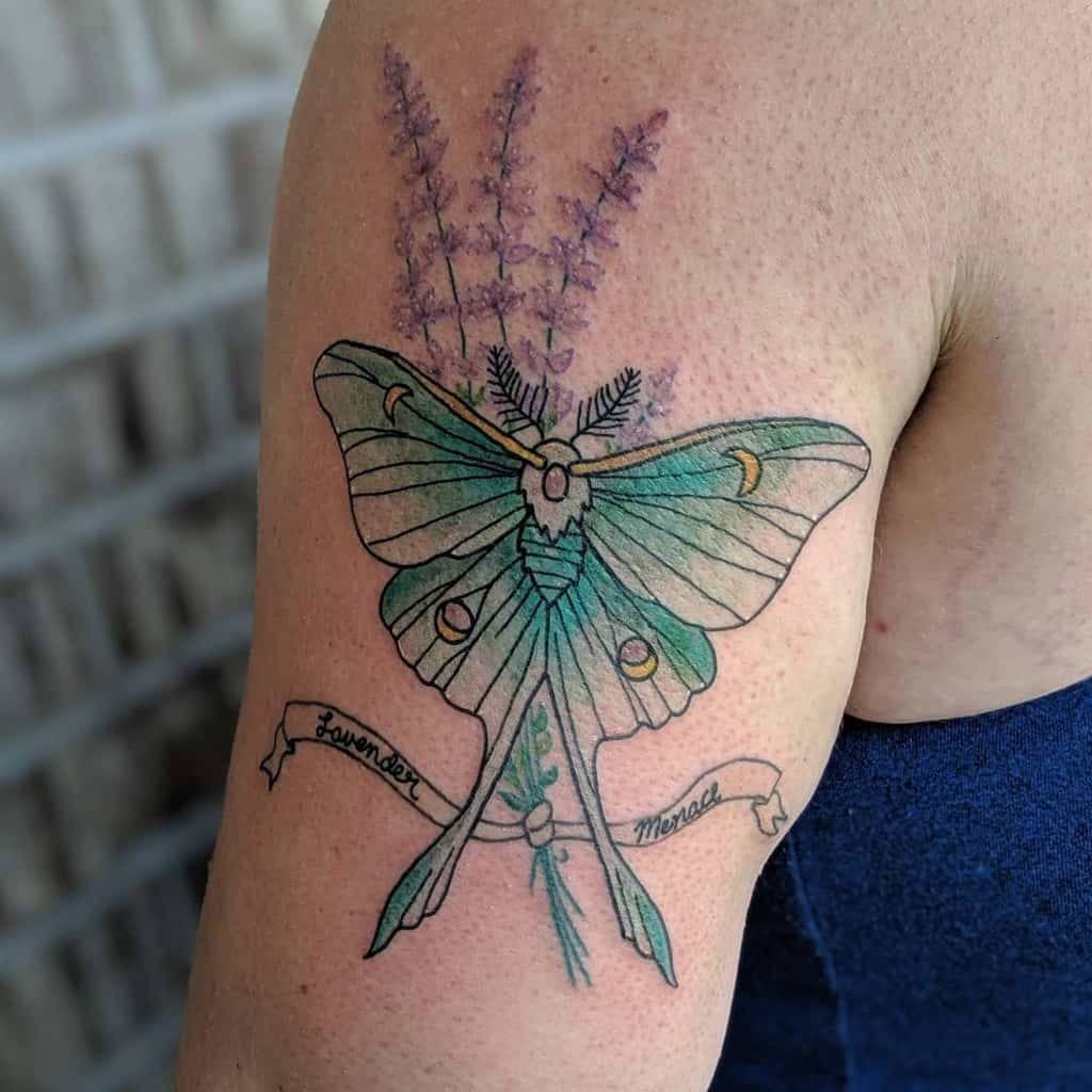  Moth Tattoo with beautiful flower on arm