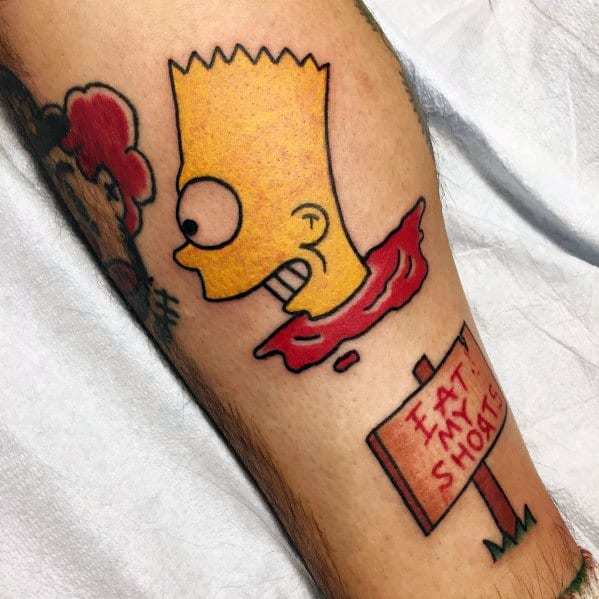 Colorful Simpsons Tattoo  on leg for men