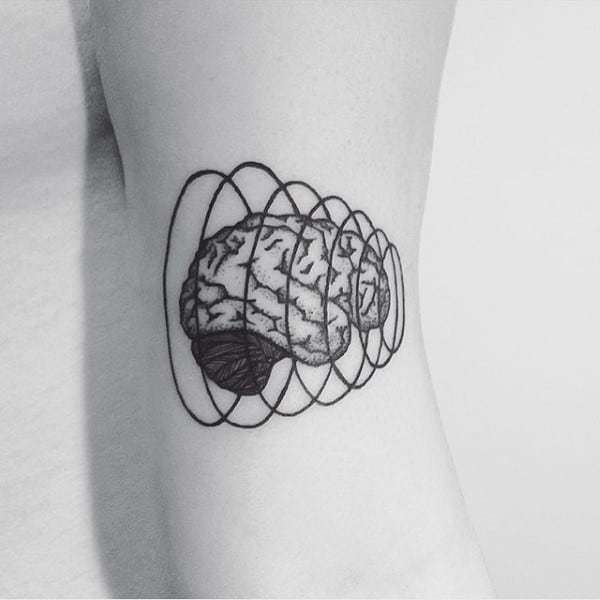 Black ink Brain tattoo on arm for men