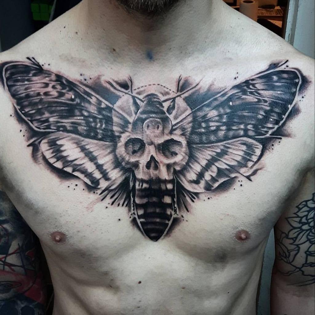 Death Moth Tattoo  on chest for men