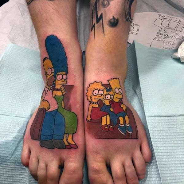 Simpsons family Tattoo on leg