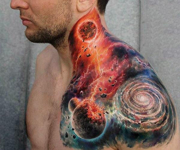 Space Theme Tattoo on shoulder for men
