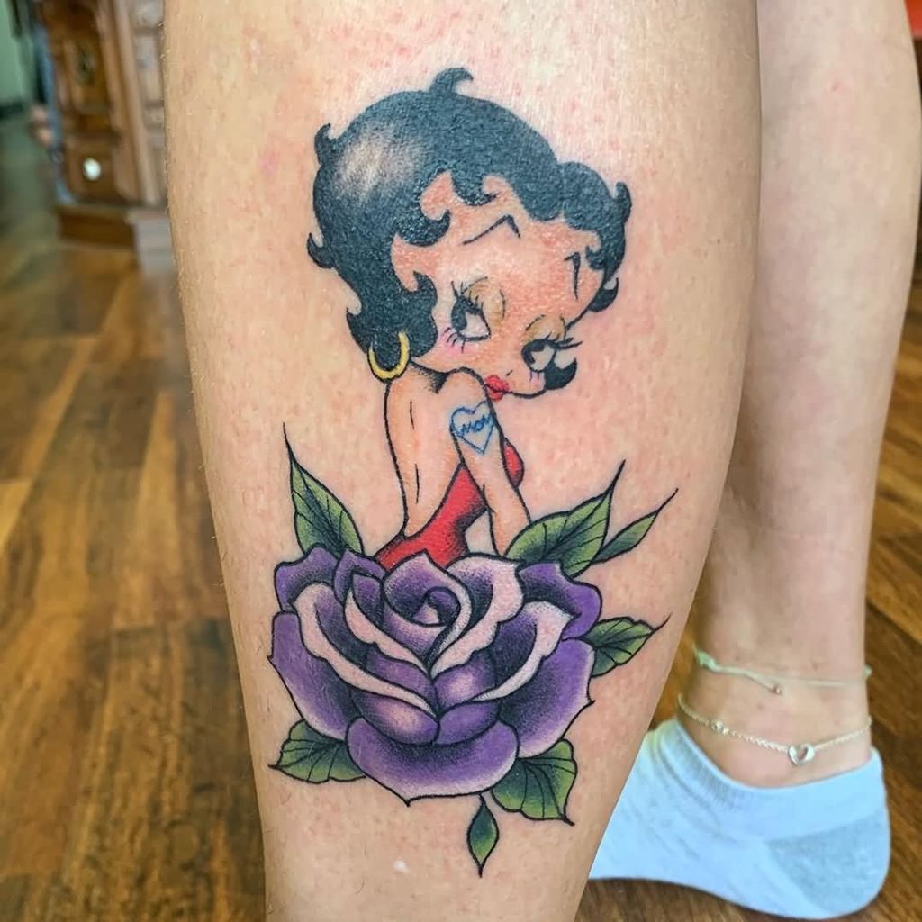 Classy Betty boop tattoo for women on leg
