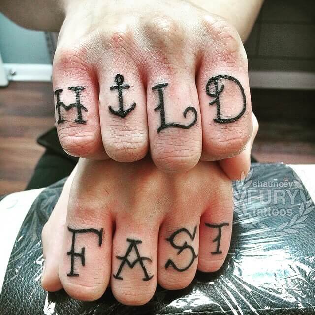 Hold fast tattoo on finger for men