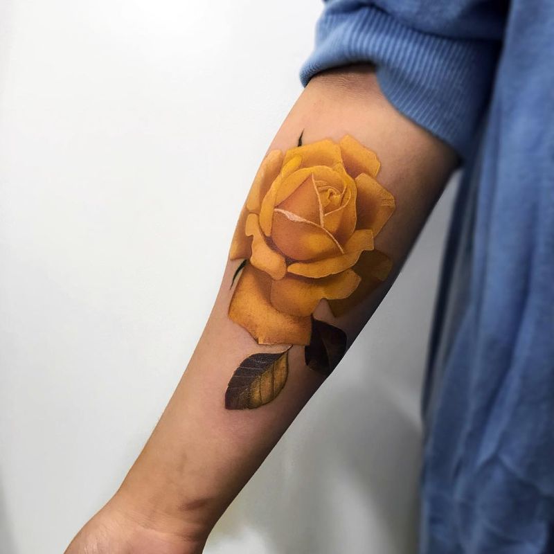 Yellow Rose Tattoo for men on hand