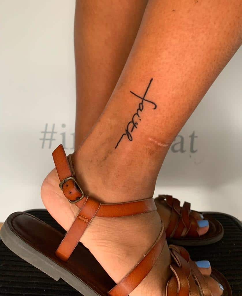 Faith Tattoo on leg 