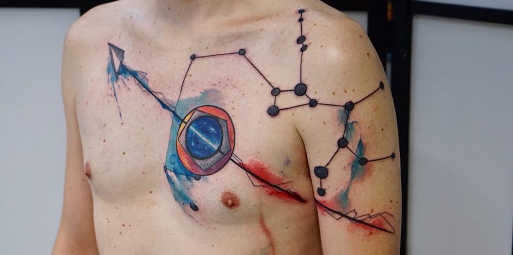 Astrological tattoo on shoulder for men