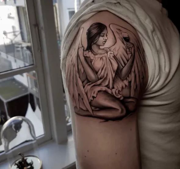 Angel Tattoo on shoulder for men