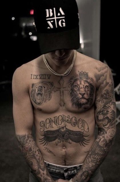 Justin Bieber lion tattoo on chest